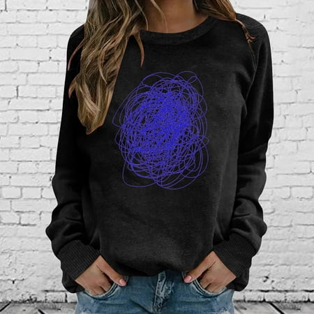 

Aueoeo Ladies Tops and Blouses Womens Casual Tops Womens Winter Sexy Printed Shirts Round Neck Long Sleeve Tops Printed Regular Blouse