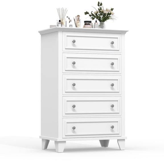 EcoSummer White Dresser for Bedroom, 48" Tall Dresser with 5 Drawers, Chest of Drawers with Storage, Vintage Wood Dressers for Closet, Living Room, Hallway