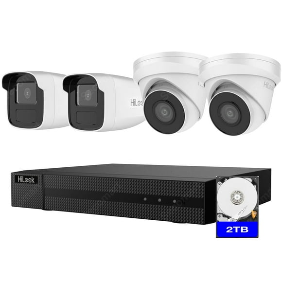 Security Camera System 4K Hilook, 4-Camera PoE NVR Surveillance Kit Outdoor 2TB DIY Turret & Bullet CCTV, Wired Home Security Camera System