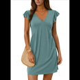 thumbnail image 1 of Vestido Tipo Chaleco Holgado con Escote en V Profundo, Mangas de y Pliegues para Mujer, Azul , Talla M, 1 of 6