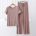 thumbnail image 2 of Sentmoon 2 Pcs Chemise de Nuit Col Rond Aguichant Robes de Nuit pour Femme Manches Courtes Coupe Décontractée Couleur Unie Ensembles de Pyjamas d'Été pour Femmes pour Fins de Semaine Relax Kaki m, 2 of 4