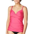 thumbnail image 2 of CALVIN KLEIN Women's Pink Stretch Tummy Control Ruched Lined Adjustable Surplice Tankini Swimsuit Top S, 2 of 3
