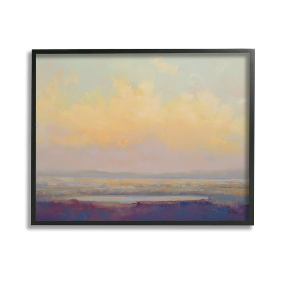 Stupell Industries Abstract Orange Sunset Landscape Painting Black Framed Art Print Wall Art, 14 x 11