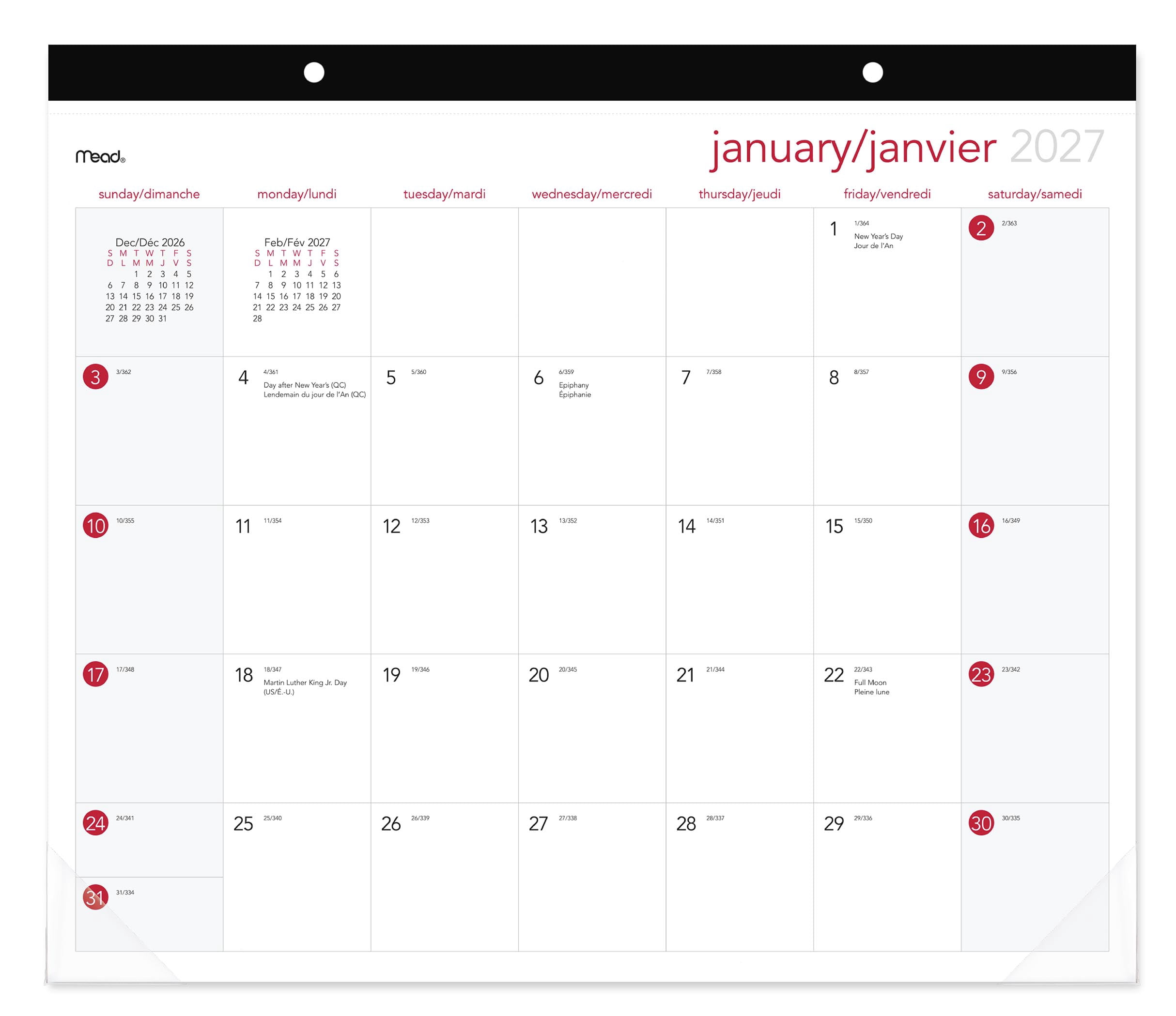 Calendrier mensuel de bureau en papier At‑A‑Glance® Grand format 2027, 19 3/4 po x 17 po
