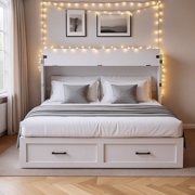 Advwin Full Size Murphy Bed with Motion Sensor Lights & Charging Station, Foldable Hideaway Murphy Cabinet Bed with Storage