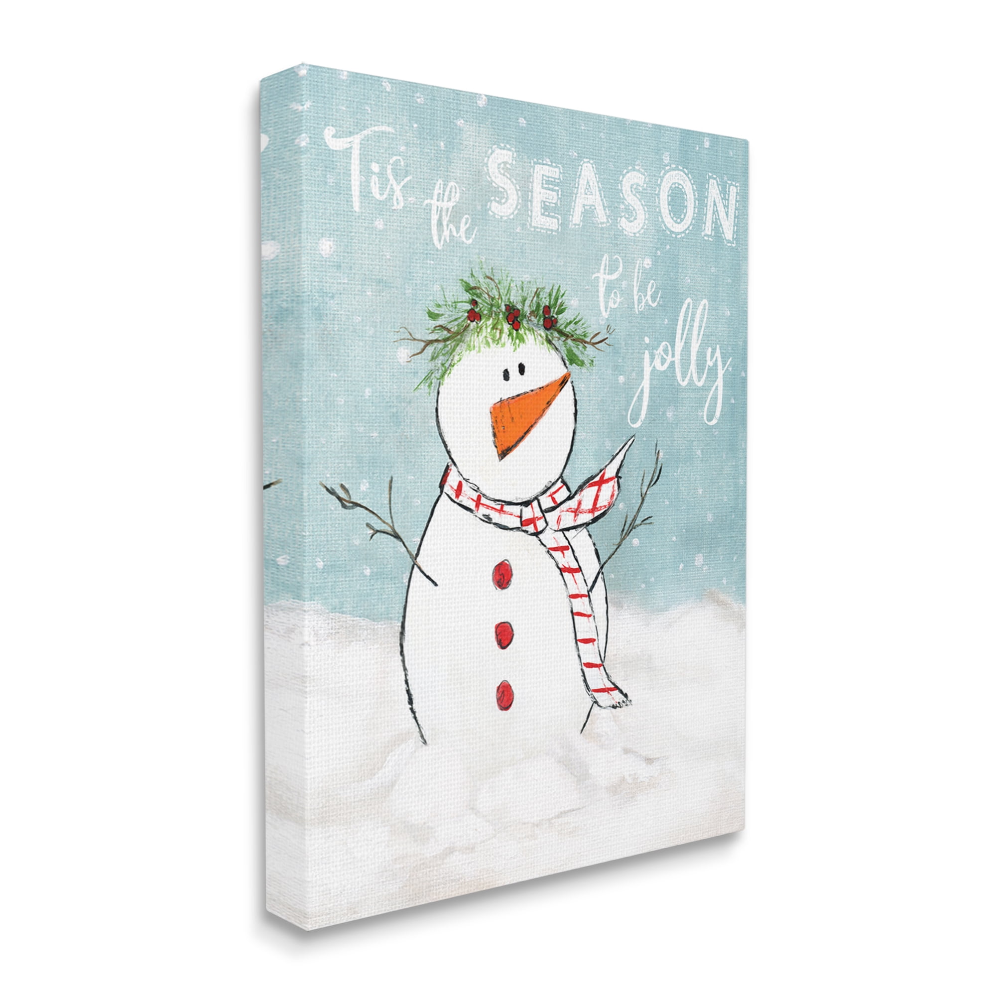Stupell Industries Tis the Season Snowman Holiday Painting Gallery Wrapped Canvas Art Print Wall Art, 30 x 40