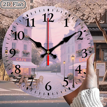 Romantic Paris Eiffel Tower Wall Clock Circular Decorative Timepiece 10x10 Inch, Battery Not Included, 1pc