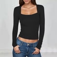 thumbnail image 2 of BiZtdJrK Womens Slim Fit Crop Tops Square Neck Long Sleeve Yoga Workout Shirts Fashion Y2k Streetwear Tees Black L, 2 of 7