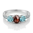 thumbnail image 2 of Gem Stone King 2.82 Ct Oval Checkerboard Red Garnet Blue Zircon 925 Sterling Silver Moissanite Ring (Size 9), 2 of 4