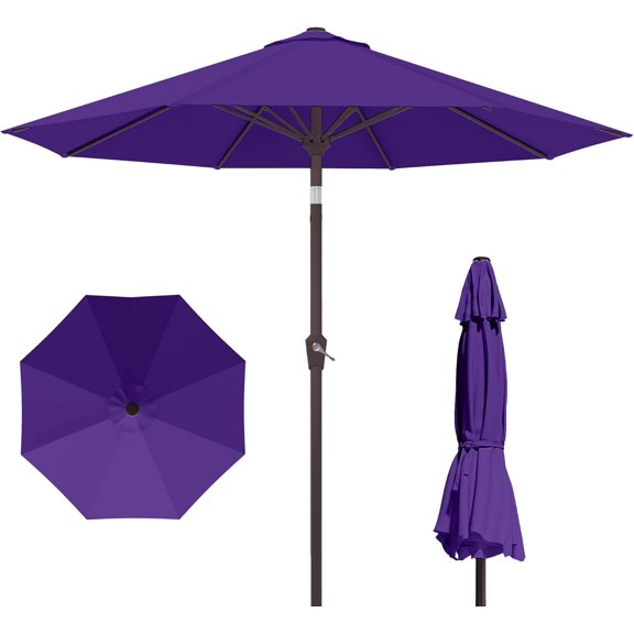 10FT Patio Umbrella with Push Button Tilt and Crank, Outdoor Market Umbrella with 8 Fiberglass Ribs, UV Protection Table Umbrella for Pool,Backyard,Garden,Deck,Dark Purple