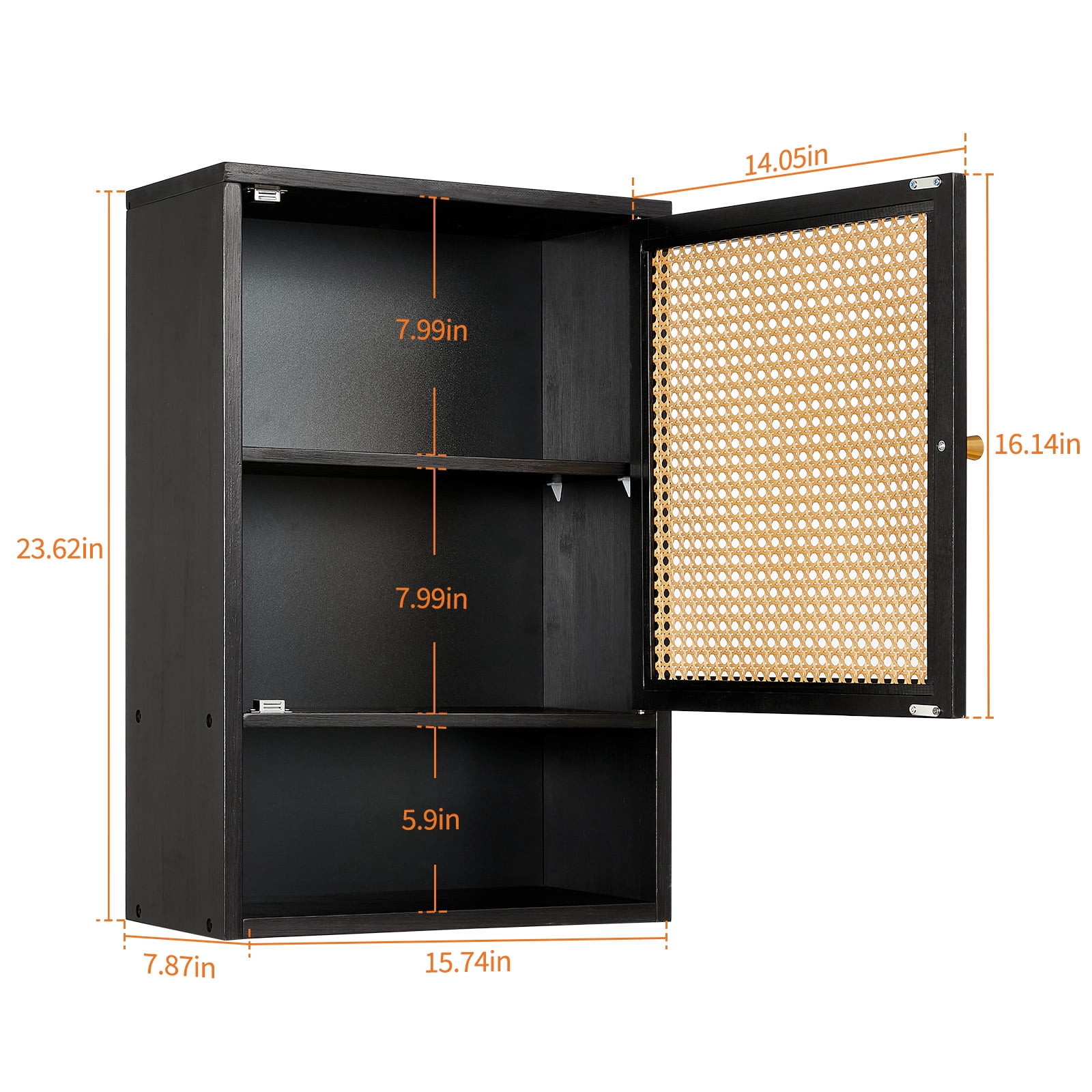 Garvee Bathroom Wall Cabinet, Bamboo Over-The-Toilet Storage Organizer with Rattan Doors and Adjustable Shelf, Space Saver Medicine Cabinet for Laundry, Kitchen, Living Room and Home Office Black