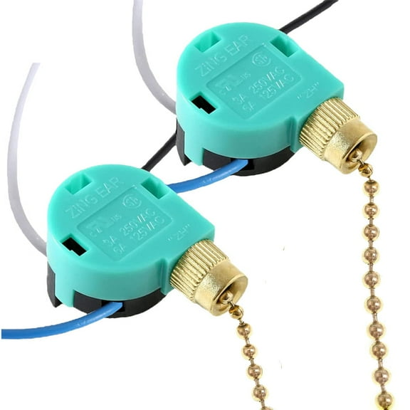 TWDRTDD Ceiling Fan Switch Zing Ear ZE-208S6,3 Speed 4 Wire Pull Chain Switch Fan Light Switch Replacement Part for Ceiling Fans,Wall Lamps,Cabinet Light,2-Pack,Brass