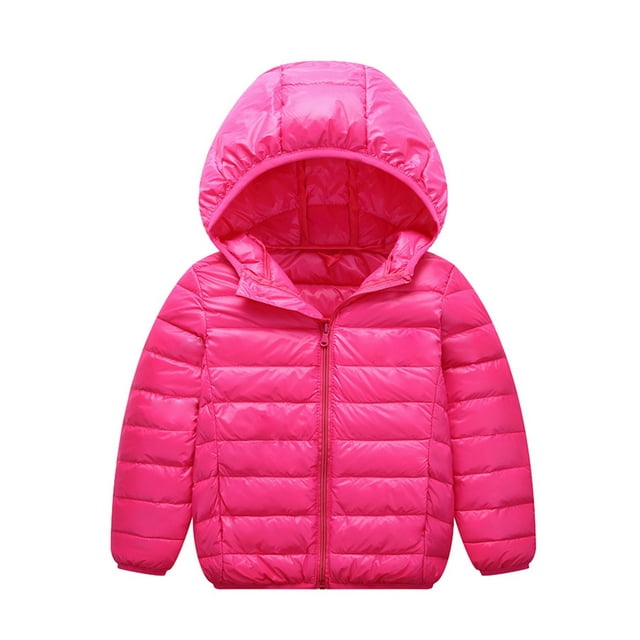 LUXUR Boy Hooded Neck Puffer Coat Lightweight Winter Down Jackets Rose Red 100cm