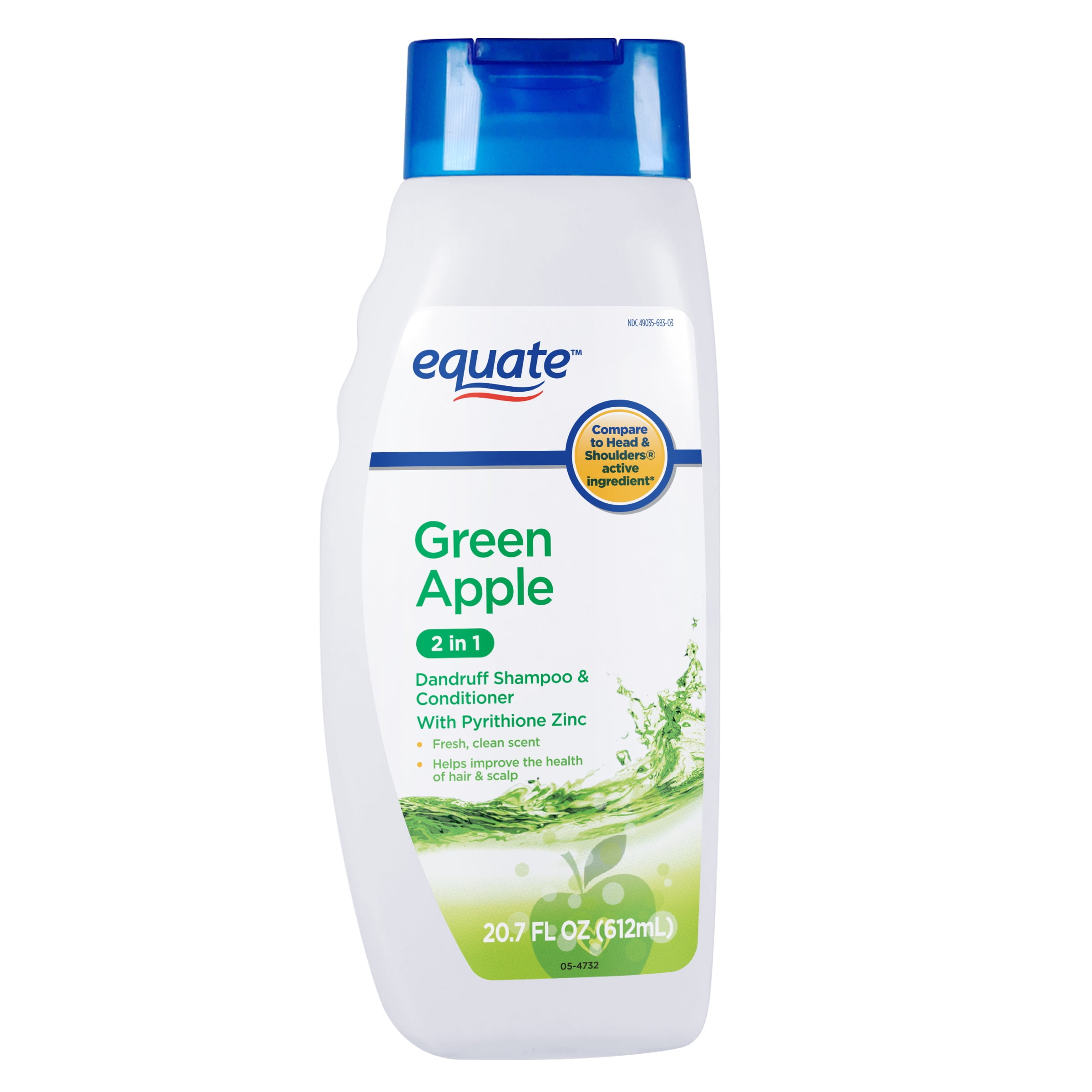(4 pack) Equate 2 in 1 Green Apple Dandruff Shampoo & Conditioner with Pyrithione Zinc, 20.7 fl oz