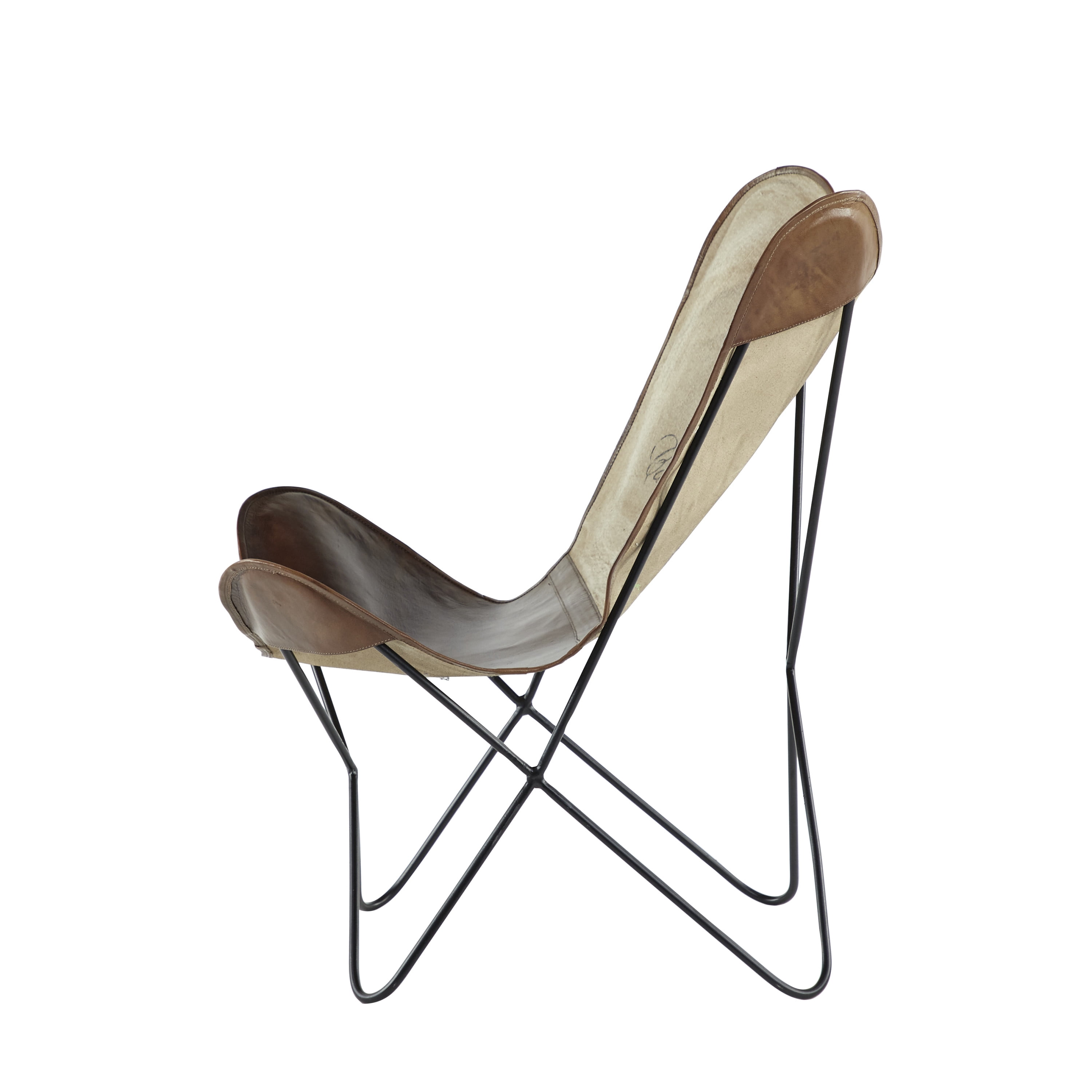 DecMode Contemporary Tan/Brown Canvas Outdoor Chair 30"W x 36"H, Features "BOULANGERIE Café Chaud et Beignets No 52 Rue Gateau Sucre" Text