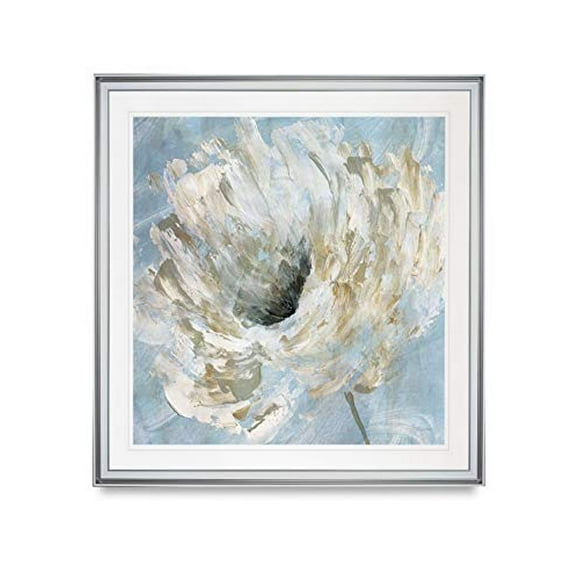 Renditions Gallery PF016-40460-3232SF Blue Blanc II Flower Pictures Contemporary Wall Art Framed Landscape Paintings Giclee Prints Home Decor, 32X32, Silver