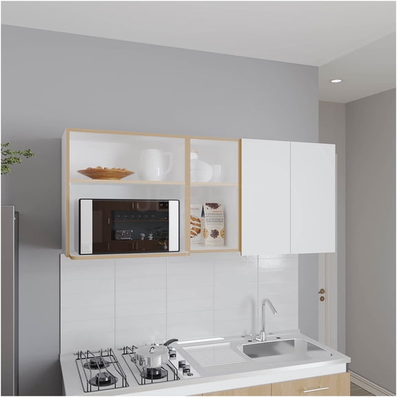 JERFIT 24 Inch White Modern Kitchen Wall Cabinet with 2 Doors & 4 Adjustable Shelves for Bathroom Storage