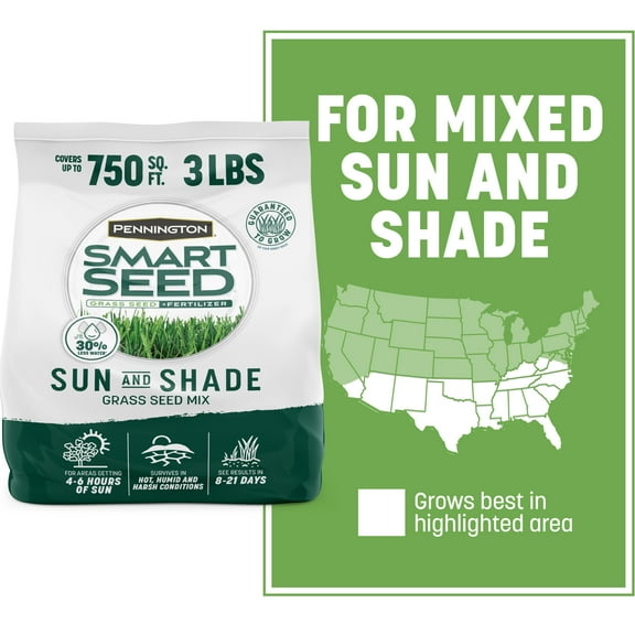 Pennington Smart Seed Sun & Shade Southern Lawn Grass Seed Mix, for Sun to Partial Shade, 3 lb.
