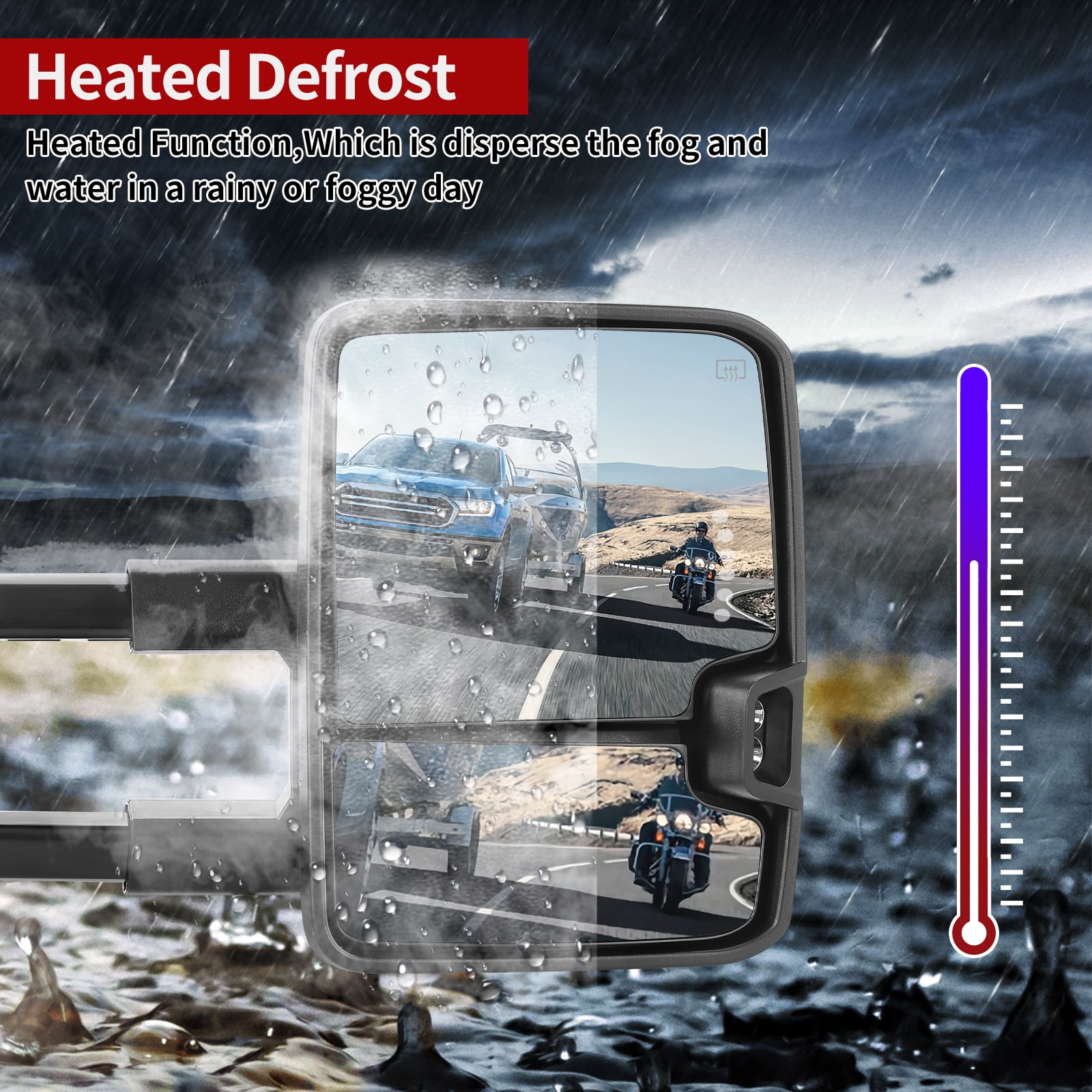 LEDKINGDOMUS Power Heated Towing Mirrors for 2007-2014 Silverado/Sierra 1500/2500HD/3500HD, Suburban, Avalanche, Switchback Turn Signal, Manual Telescoping & Folding, Plug & Play (Black)