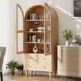 thumbnail image 5 of Walsunny 70"Tall Arched Kitchen Pantry,Storage Cabinet with Glass Doors and Adjustable Shelves,Freestanding Kitchen Hutch Cabinet for Dining Room,Living Room,Reading Room,Nature, 5 of 8