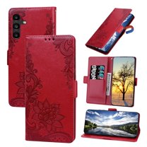 Allytech Galaxy A13 5G Phone Case, Embossed Flower Premium PU Leather Drop Protection Folio Flip Stand Wrist Land Magnetic Wallet Cover Case for Samsung Galaxy A13 5G 6.5", Red