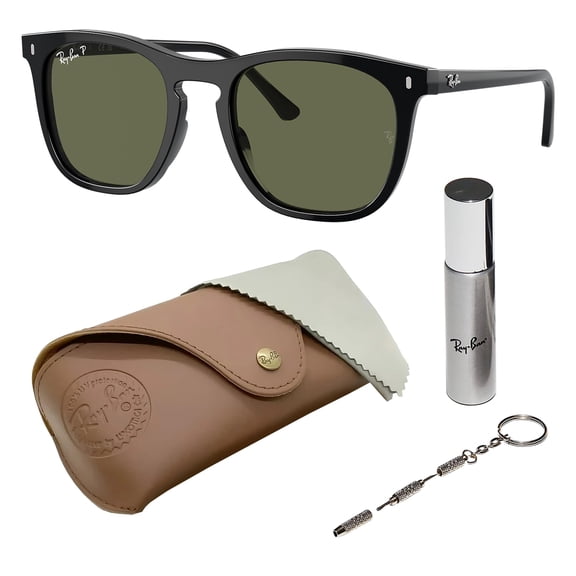 Ray-Ban RB2210 POLARIZED Square Shaped Sunglasses for Men & Women - Includes Official Rayban Eyewear Kit - Ideal Formal & Casual Wear Sunglasses - Green Lens