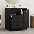 thumbnail image 4 of Classic 30" Black Bathroom Vanity Set, Floor Standing, with Three Drawers, One of Which is a Double-Layer Drawer, with Long Gold Handles -, 4 of 9