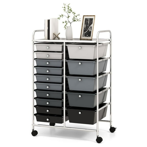 15 Drawer Rolling Cart, Mobile Organizer Cart with Wheels - Art Supplies, School, Office, Home Storage - Black
