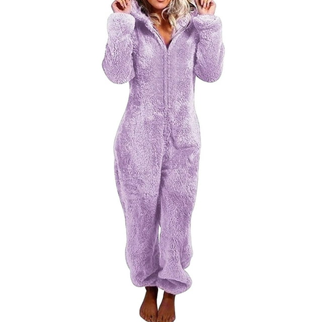 Transemion Oversize Polaire Pyjamas Clair Facile à Porter Combinaison à Manches Longues Machine Violet S