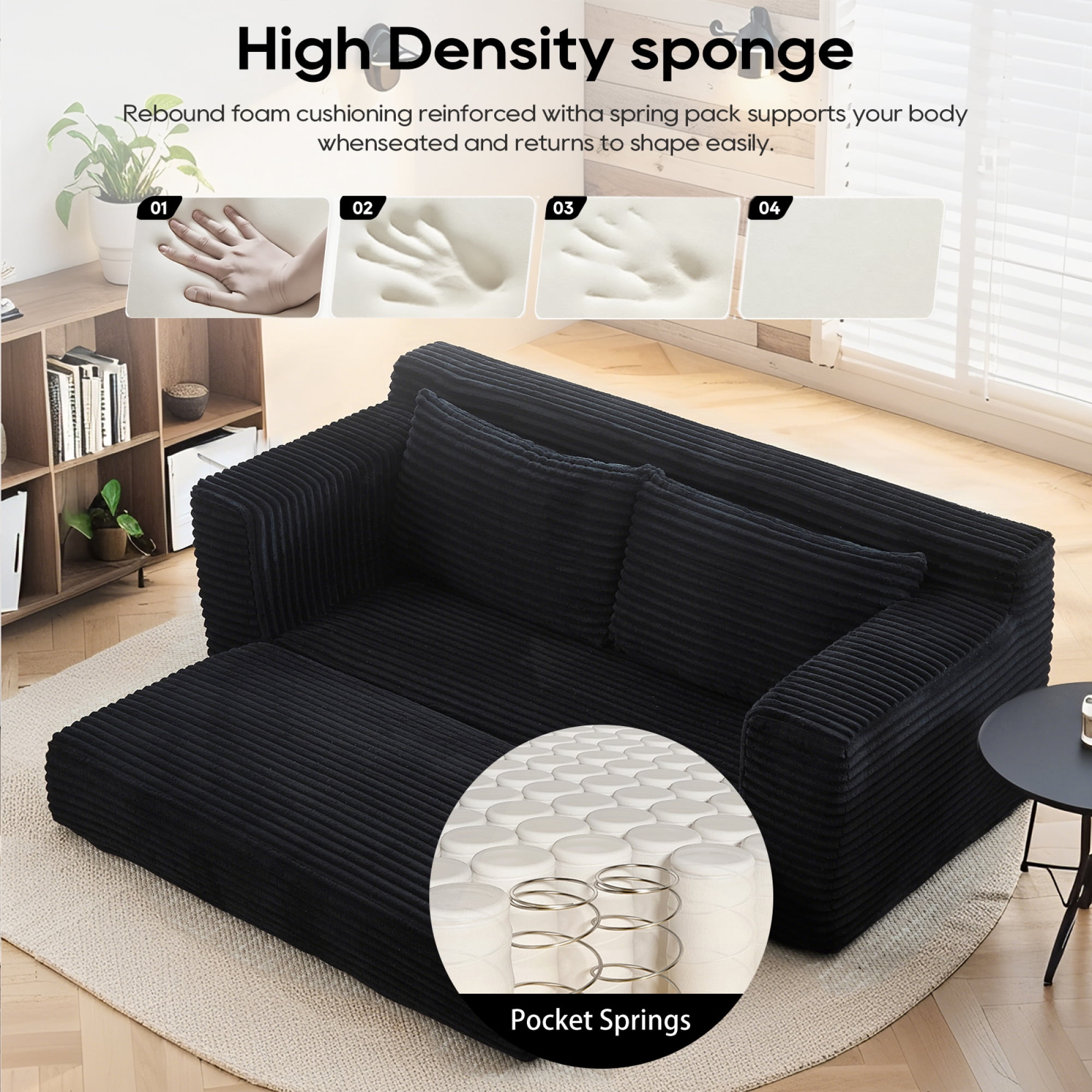 Leumius 70" Corduroy Loveseat Sofa,Pull Out Sleeper Sofa Bed,2-in-1Convertible Sofa Bed with Memory Foam & Steel Frame,No Assembly,Compact Couch for Small Spaces,Apartments,Black