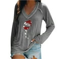 thumbnail image 2 of Black_Friday,Cyber/Monday Clearance Christmas Gift Under $10.00 for Women Fayshow0 Fashion Women Casual V- Neck Christmas Printed Long-Sleeved T-Shirt, 2 of 4