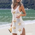 thumbnail image 2 of Swim Suit Cover Ups Women Knitted Hollow Vest Blouse Beach Bikini With Short Skirt Sunscreen Cover-Up Beige,XL, 2 of 4