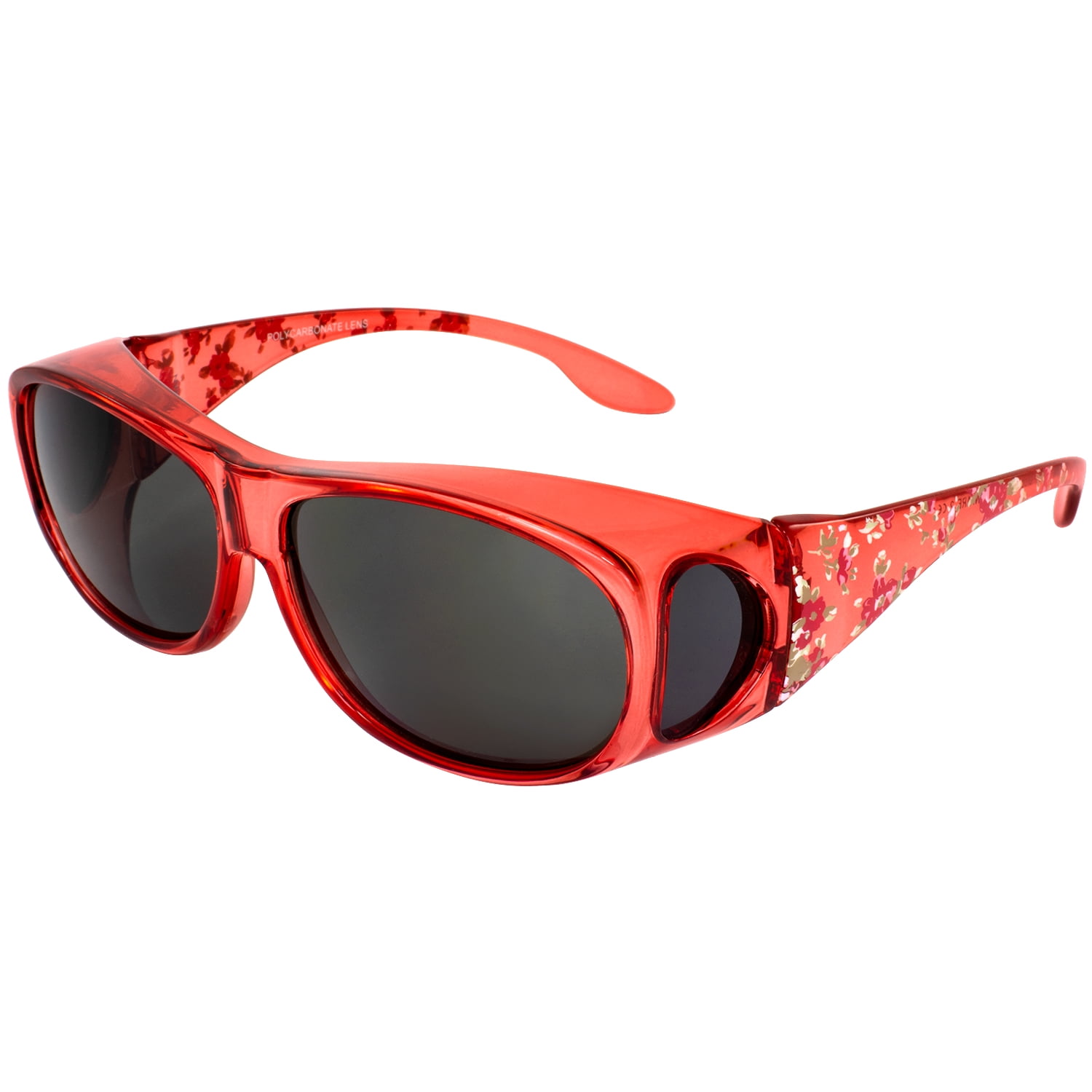 Global Vision Eyewear Fanfare2 Fit Over The Glasses Women s Sunglasses Red Floral Frame Smoke Lens