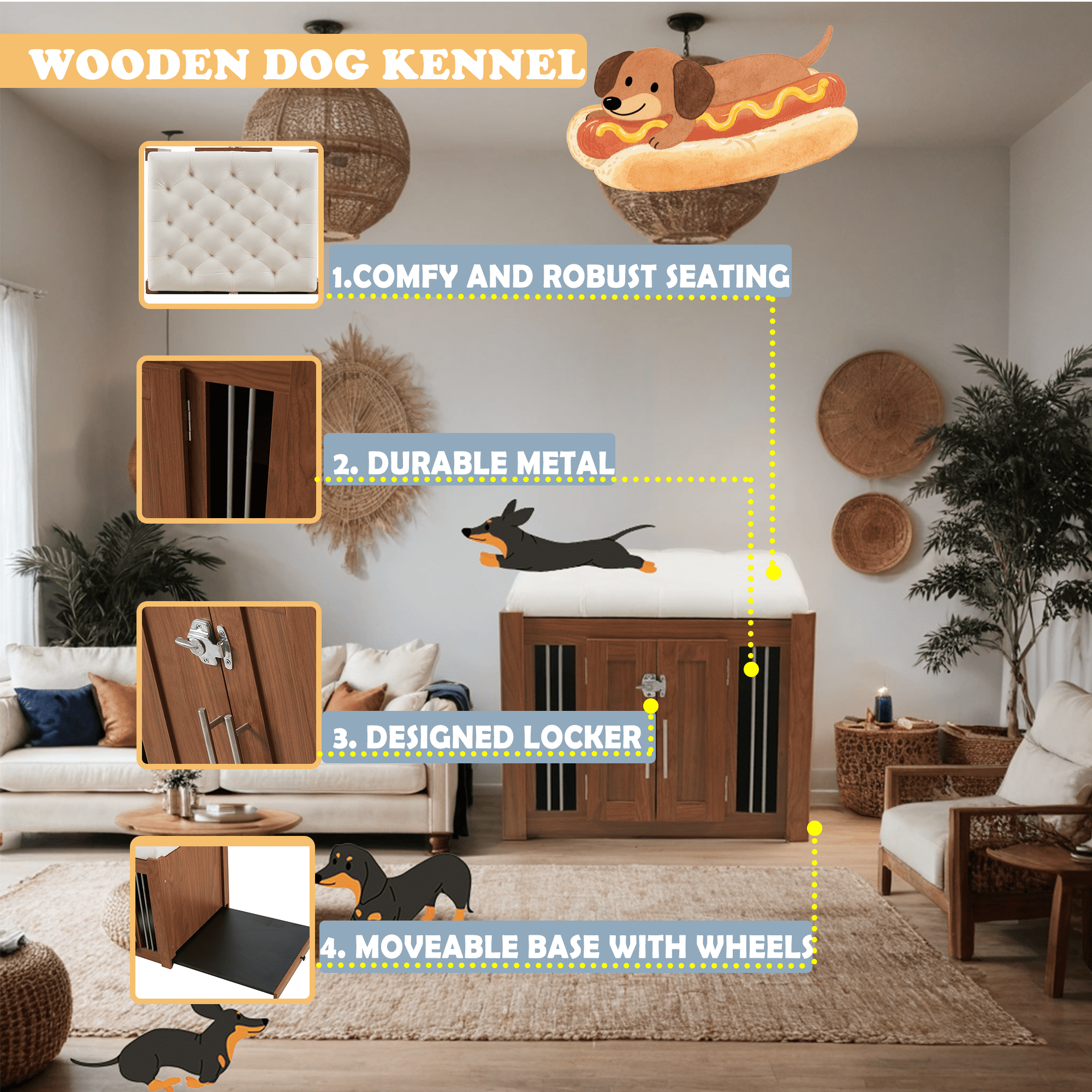 Euroco 30.25"L, Furniture Style 2 in 1 Dog Crate with Padded Seat, Sliding Barn Door, Luxury Wooden Dog Kennel, End of Bed Bench Ottoman with Removable Cushion for Bedroom, Living Room, Walnut