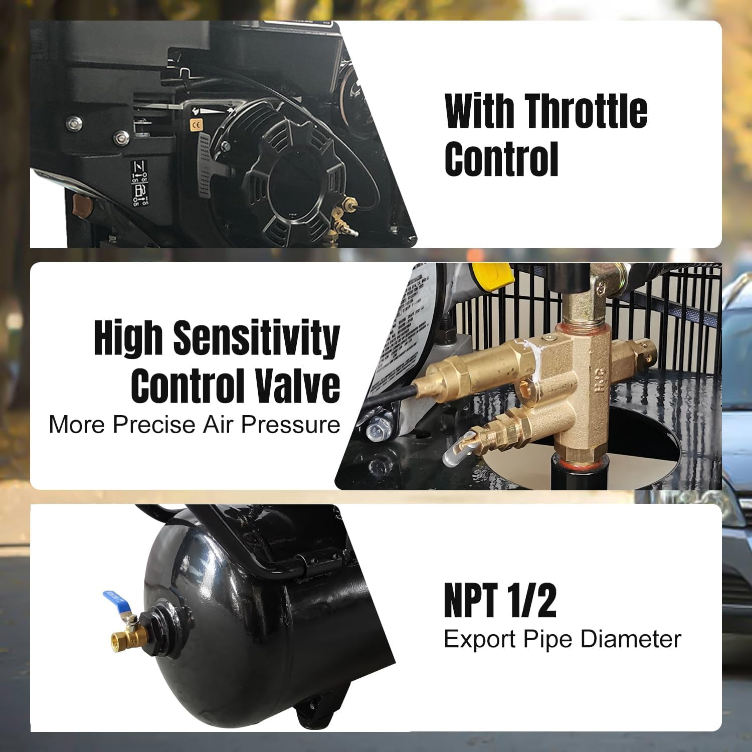 HPDMC 6.5HP Portable Heavy Duty Air Compressor - 20 Gallon Horizontal Gasoline Powered Piston Air Pump with KOHLER Engine - 17 CFM @ 125 PSI Industrial Grade