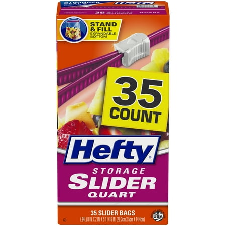 Hefty Slider Food Storage Bags, Quart Size, 35 Count