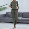 thumbnail image 2 of AherBiu Workout Sets for Women 2 Piece Crewneck Short Sleeve Tops Lounge Set High Waisted Drawstring Pants Tracksuit, 2 of 4