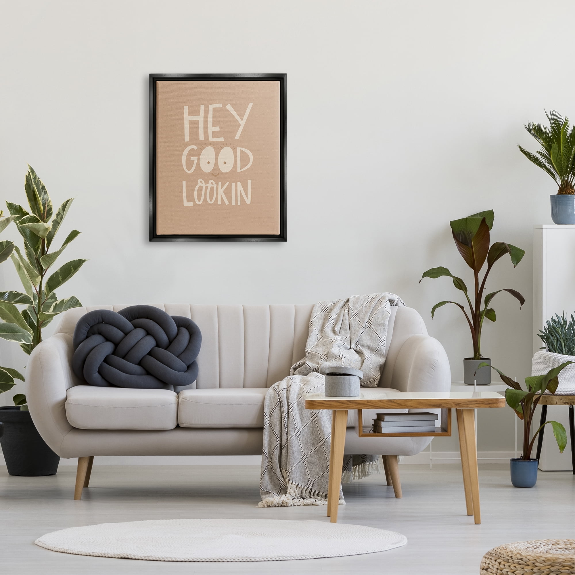Stupell Industries Hey Good Lookin Phrase Inspirational Painting Black Floater Framed Canvas Art Print Wall Art, 25 x 31