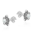 thumbnail image 2 of Sterling Silver Swirl Heart Petal Flower White Mother of Pearl Stud Earrings, 2 of 5