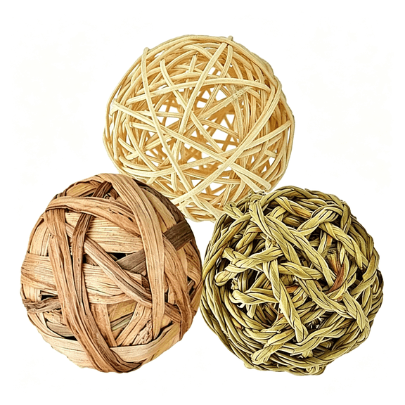 CYFW 3Pcs Rabbit Chew Ball,Assorted Grass Teething Toy for Small Pocket Pet,Dental Wear Support,Boredom Relief Activity,Safe Woven Treat Enrichment for Bunny Guinea Pig Hamster Rat