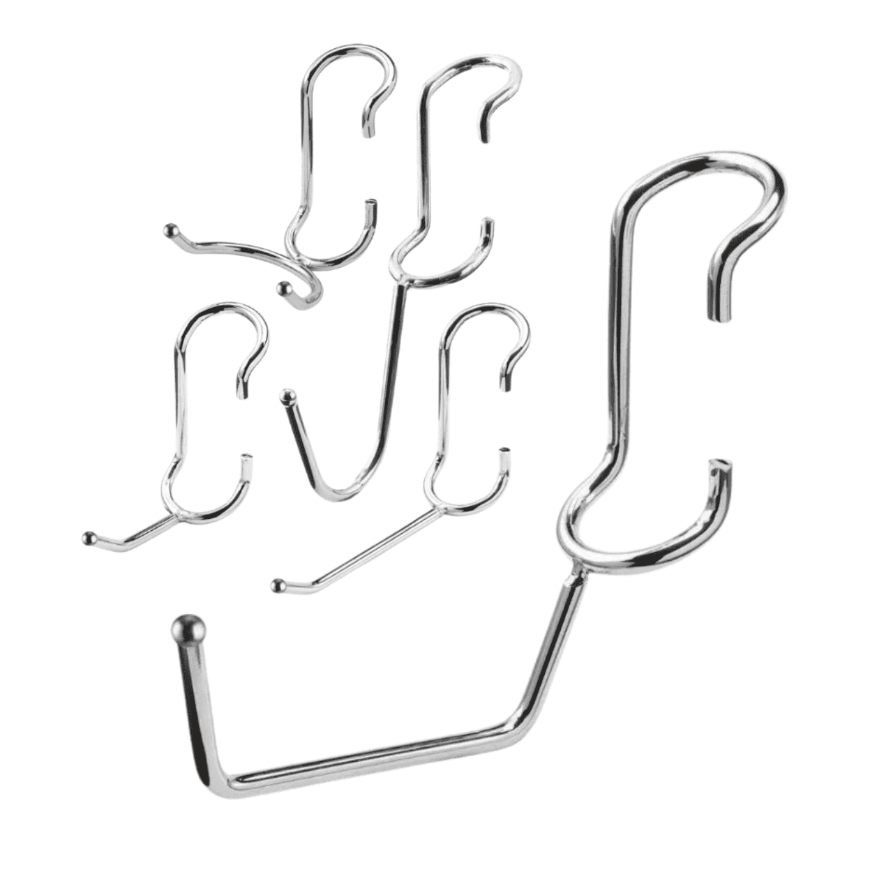 Variety Pack Shelf Pole Hooks – 5 Chrome Wire Shelving Hooks – J-Hook, C-Hook, Utility Hanger for Home & Garage Storage