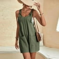 thumbnail image 7 of JGGSPWM Womens Linen Blend Summer Short Jumpsuits Adjustable Strap Casual Printed Rompers with Pockets Loose Fit Comfy Trendy 2023 Overalls Army Green M, 7 of 7