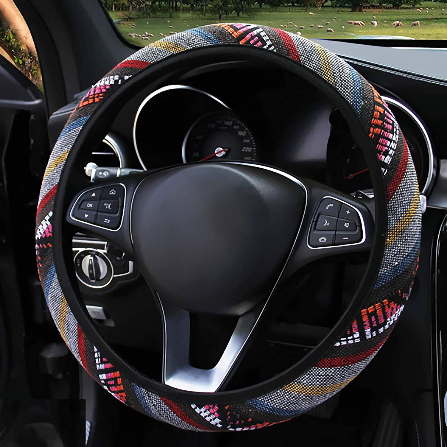 Automotive Boho Ethnic Coarse Flax Universal Car Steering Wheel Covers Grip 15" 
