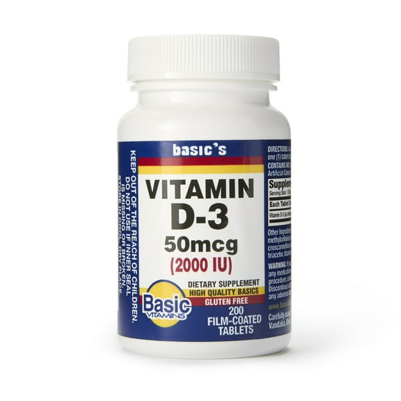 Basic Vitamin D-3 Tablets, 2000 IU, 200 Count