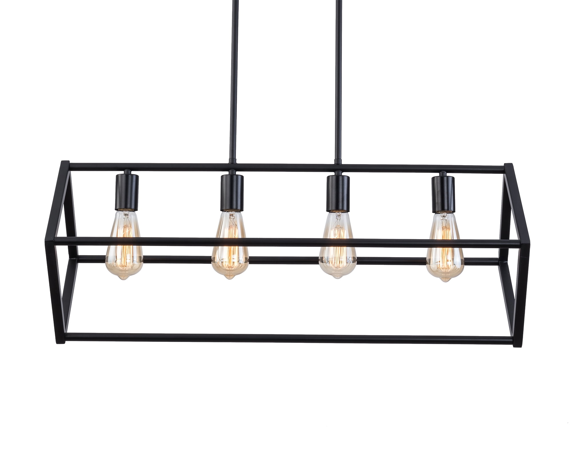 4Light Black Chandelier Ceiling Light Pendant with Adjustable Rods, Modern Rectangle Farmhouse