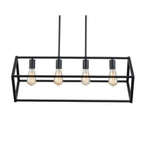 4-Light Black Chandelier Ceiling Light Pendant with Adjustable Rods, Modern Rectangle Farmhouse Chandeliers