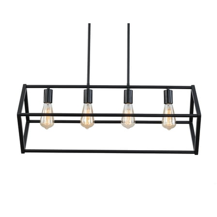 4-Light Black Chandelier Ceiling Light Pendant with Adjustable Rods, Modern Rectangle Farmhouse Chandeliers