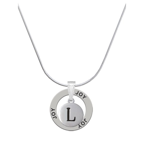 Delight Jewelry Silvertone Capital Letter - L - Pebble Disc - Joy Ring Charm Necklace, 18"