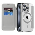 thumbnail image 4 of Flip Magnetic Case for Apple iPhone 15 Pro, Compatible with Magsafe Cards Holder Wallet Case RFID Blocking Clear Back Cover Anti-Scratch Folio Shockproof Bisiness Type Case for Women, Grey, 4 of 7