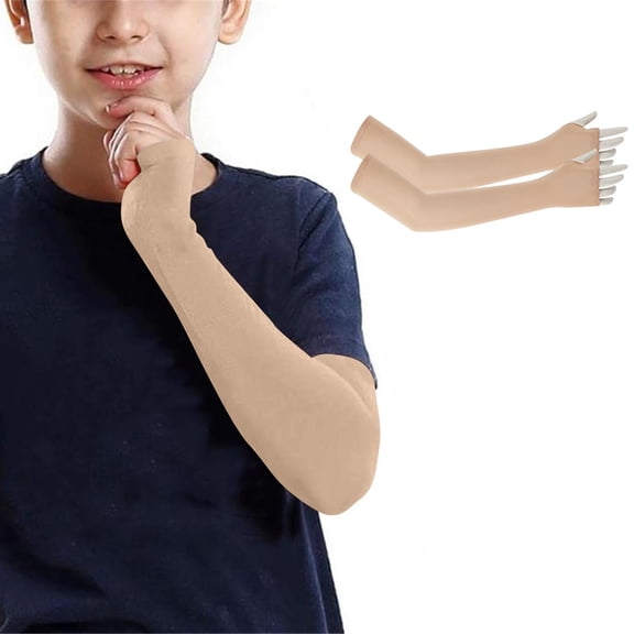 hengsof Children's Summer Outdoor Sun Protection Arm Sleeves Unisex Soft Long Arm Sleeves Fingerless Gloves Children's Sports Cooling Arm Covers
